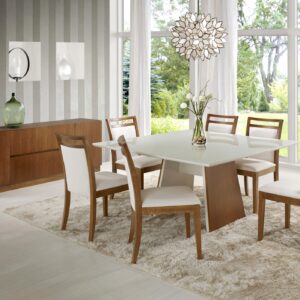 Mesa de Jantar 6 Lugares Quadrada Geo + Cadeiras Estofadas GEO