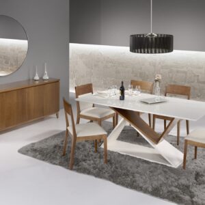 Mesa de Jantar 6 Lugares Lis+ Cadeiras Estofadas Lia + Buffet Dom
